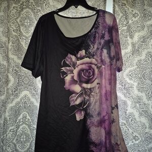 Floral Black and Purple Short Sleeve Tee